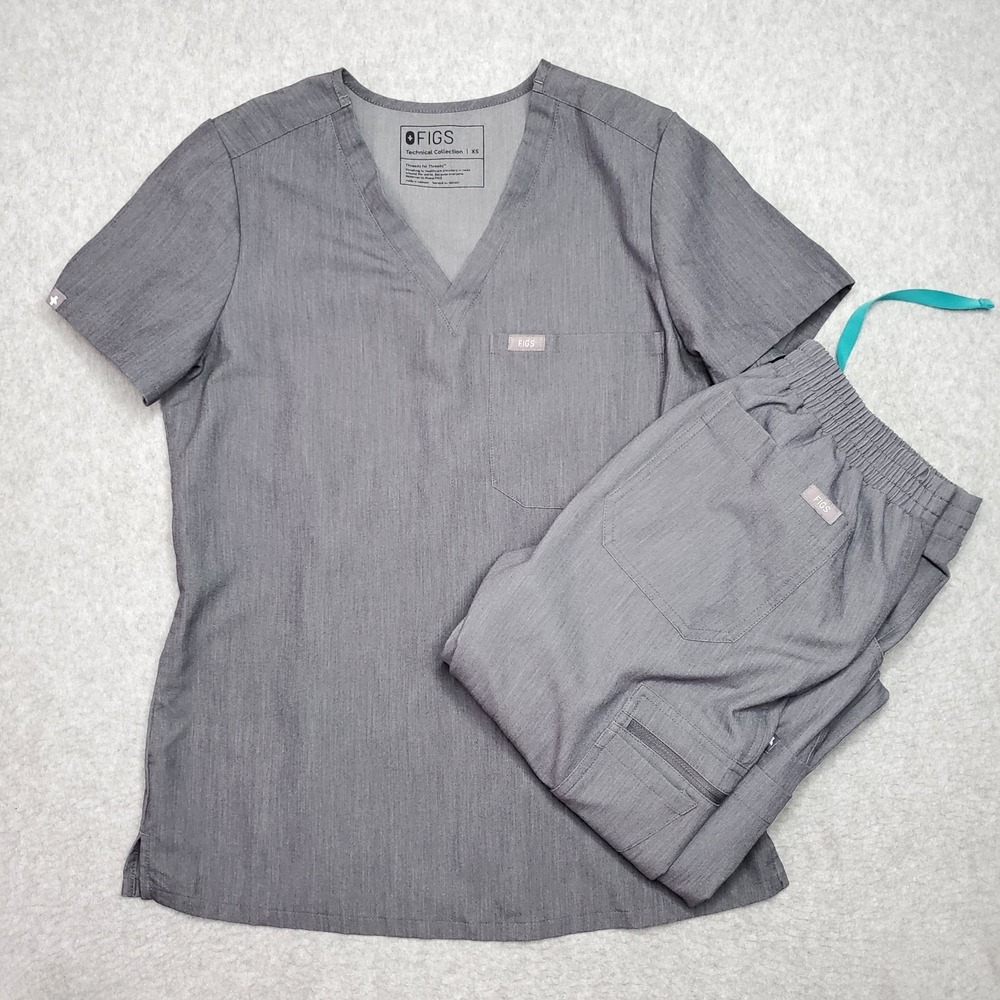 FIGS Scrub Set Womens XS Catarina Top & Yola Skinny Pants High Rise Granite Gray